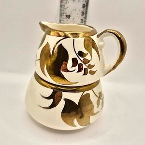Vintage Retro Stacking Sugar & Creamer Set Gold Leaf Decor Sandland Ware England